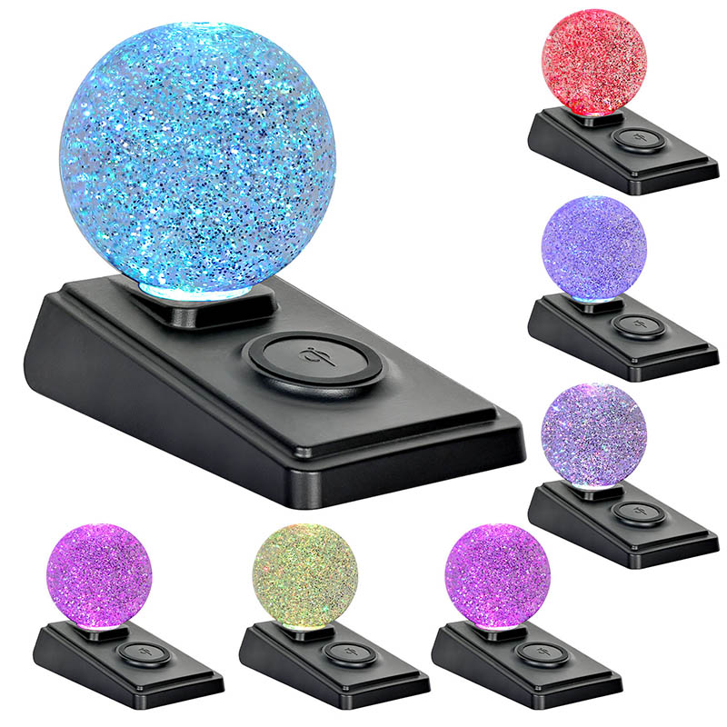 Luce notturna con glitter liquidi che cambiano colore con caricabatterie wireless