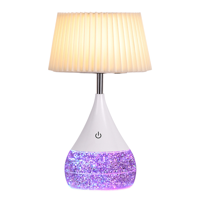 Lampada da scrivania a LED liquida glitterata con paralume in tessuto