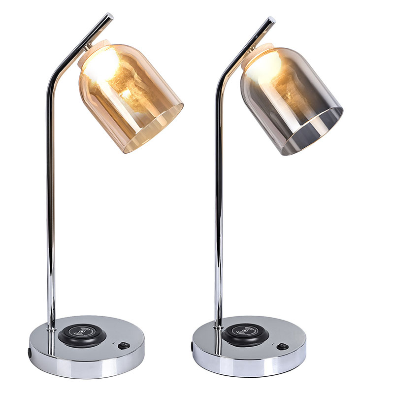 Lampada da scrivania a led QI con paralume in vetro