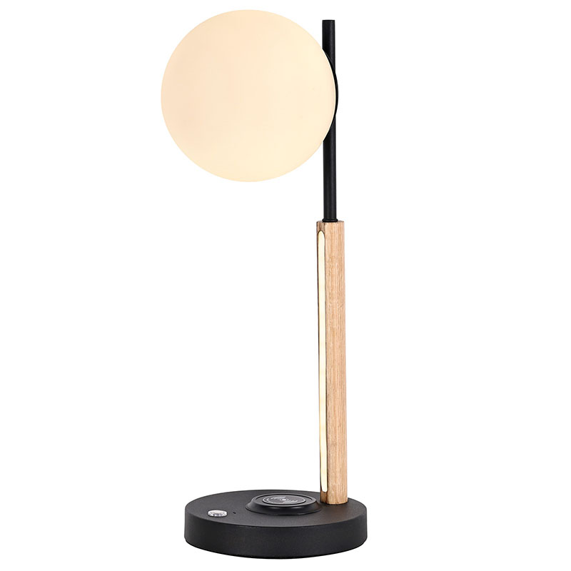Lampada da scrivania a led wireless QI con corpo in legno