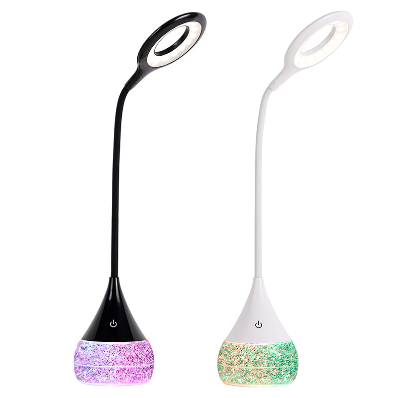 Lampada da scrivania LED con base liquida RGB Glitter e paralume regolabile