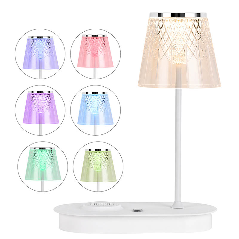 Lampada da scrivania a LED in ombra trasparente con caricabatterie wireless